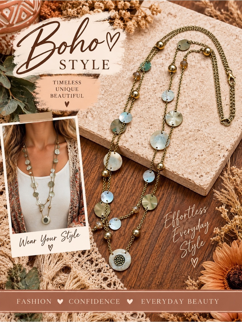 773 Erica Lyons Gold-Tone & Shell Long Layering Necklace